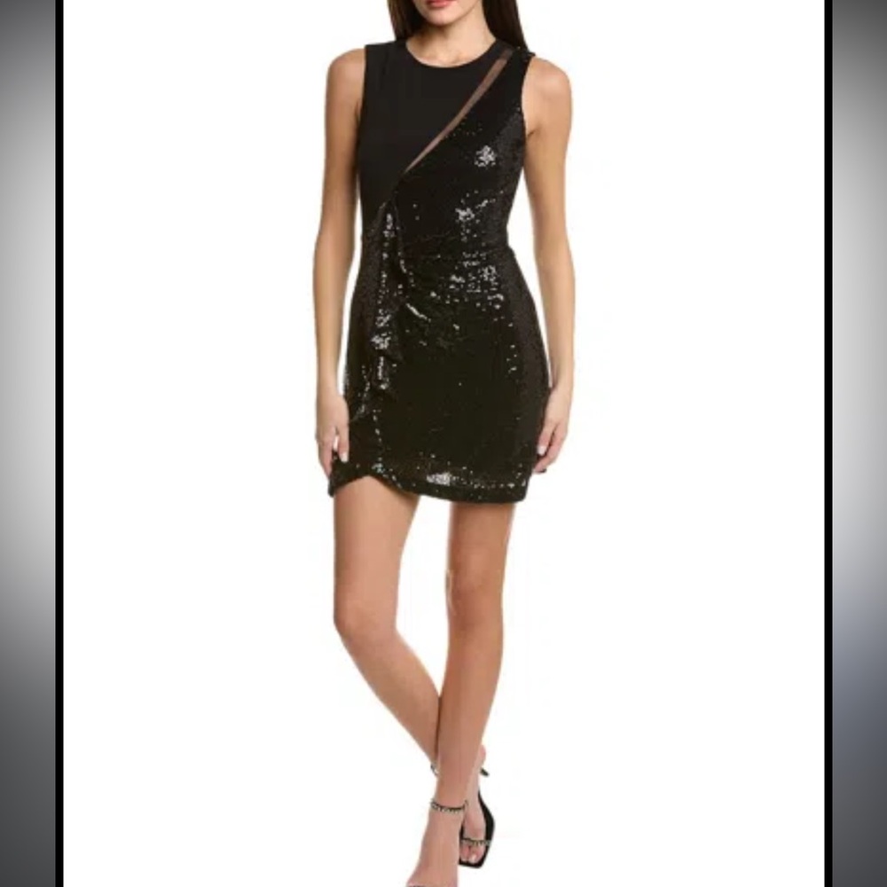 Laundry by Shelli Segal Black Sequin Sleeveless Mini Dress Size 14